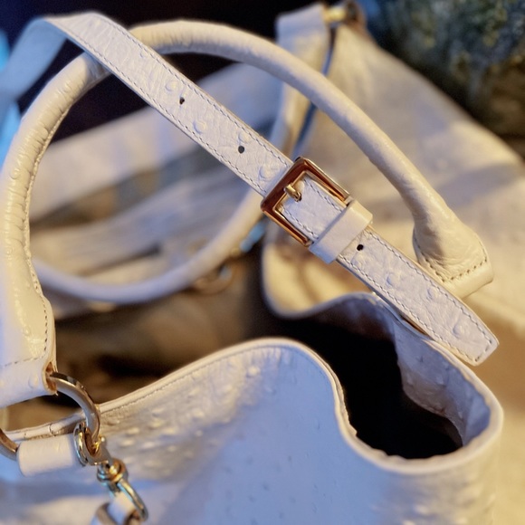 LARGE AUTHENTIC CRÈME COLORED LEATHER OSTRICH BAG - Picture 11 of 16